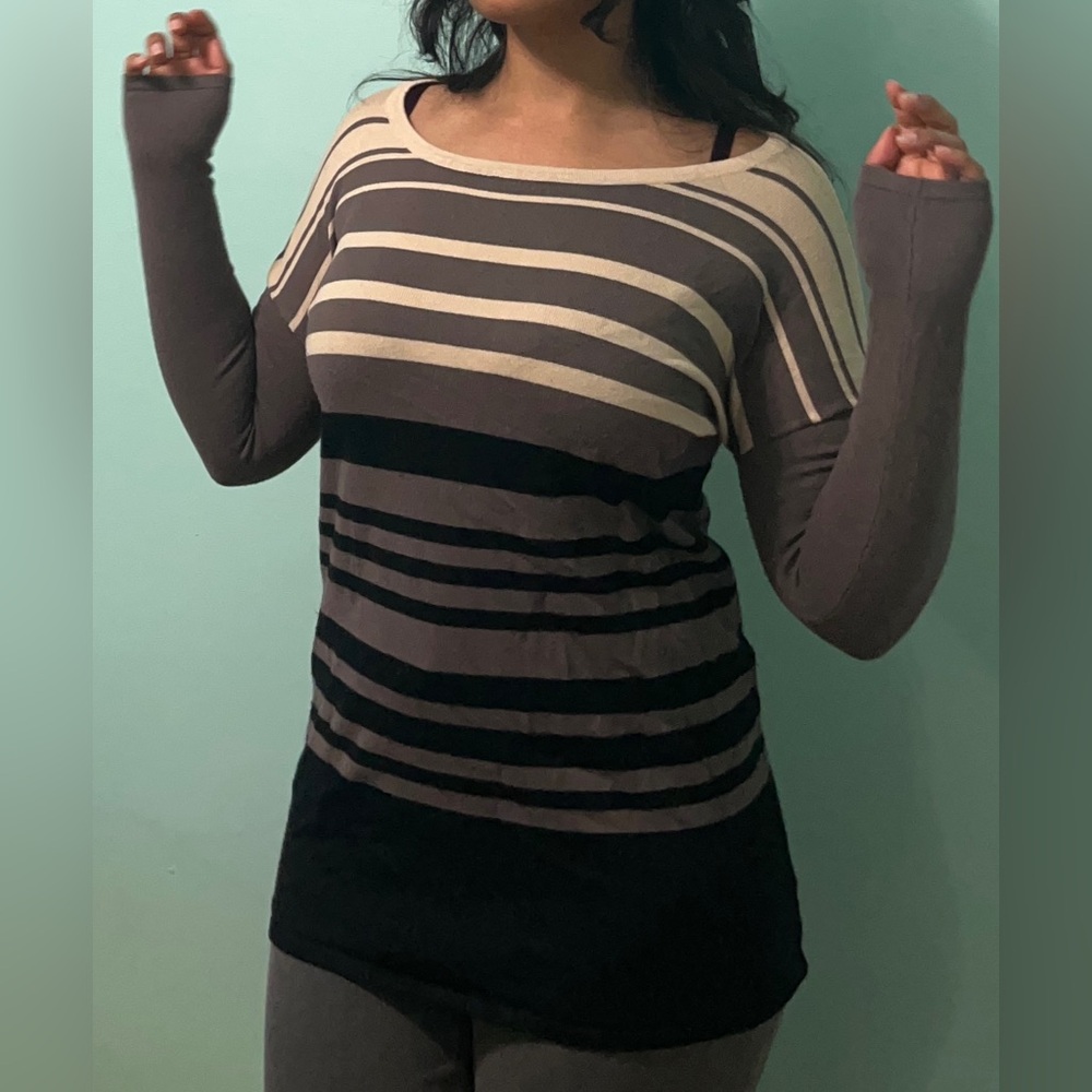 Soft, stretchy black & cream & gray striped long sleeve